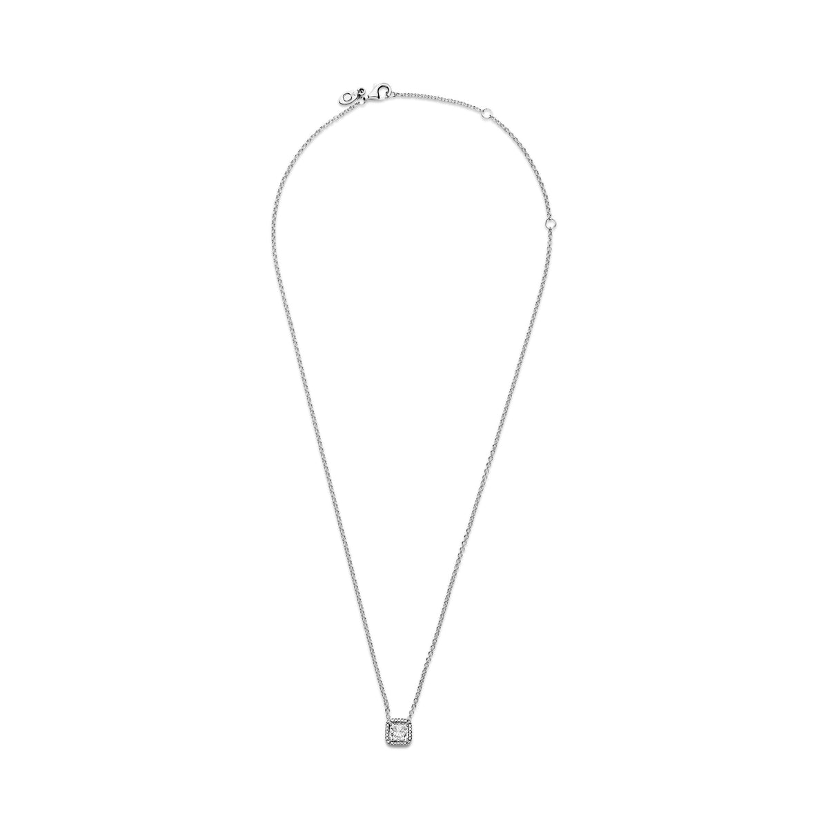 Necklace – Sterling Silver – Square Sparkle Halo