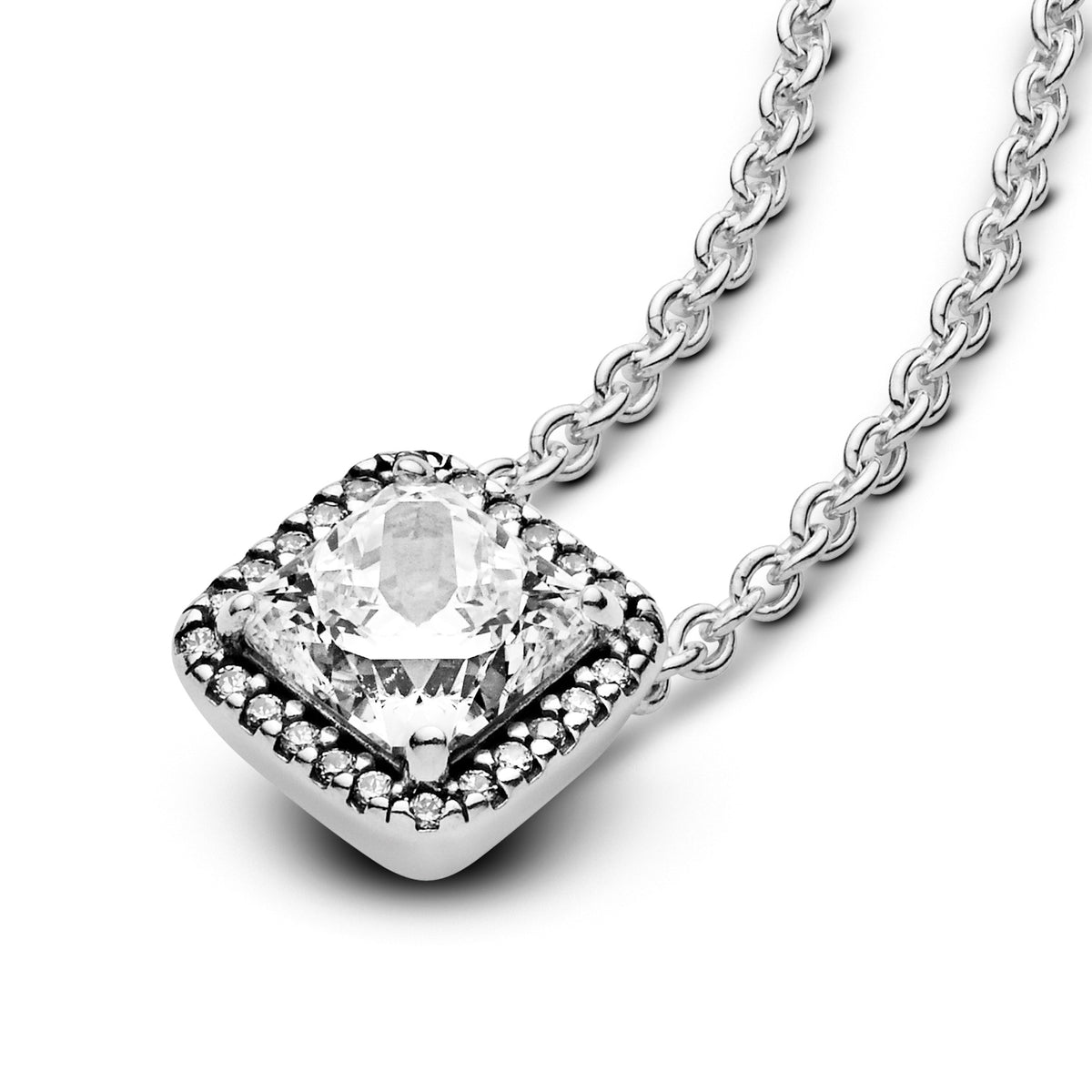 Necklace – Sterling Silver – Square Sparkle Halo