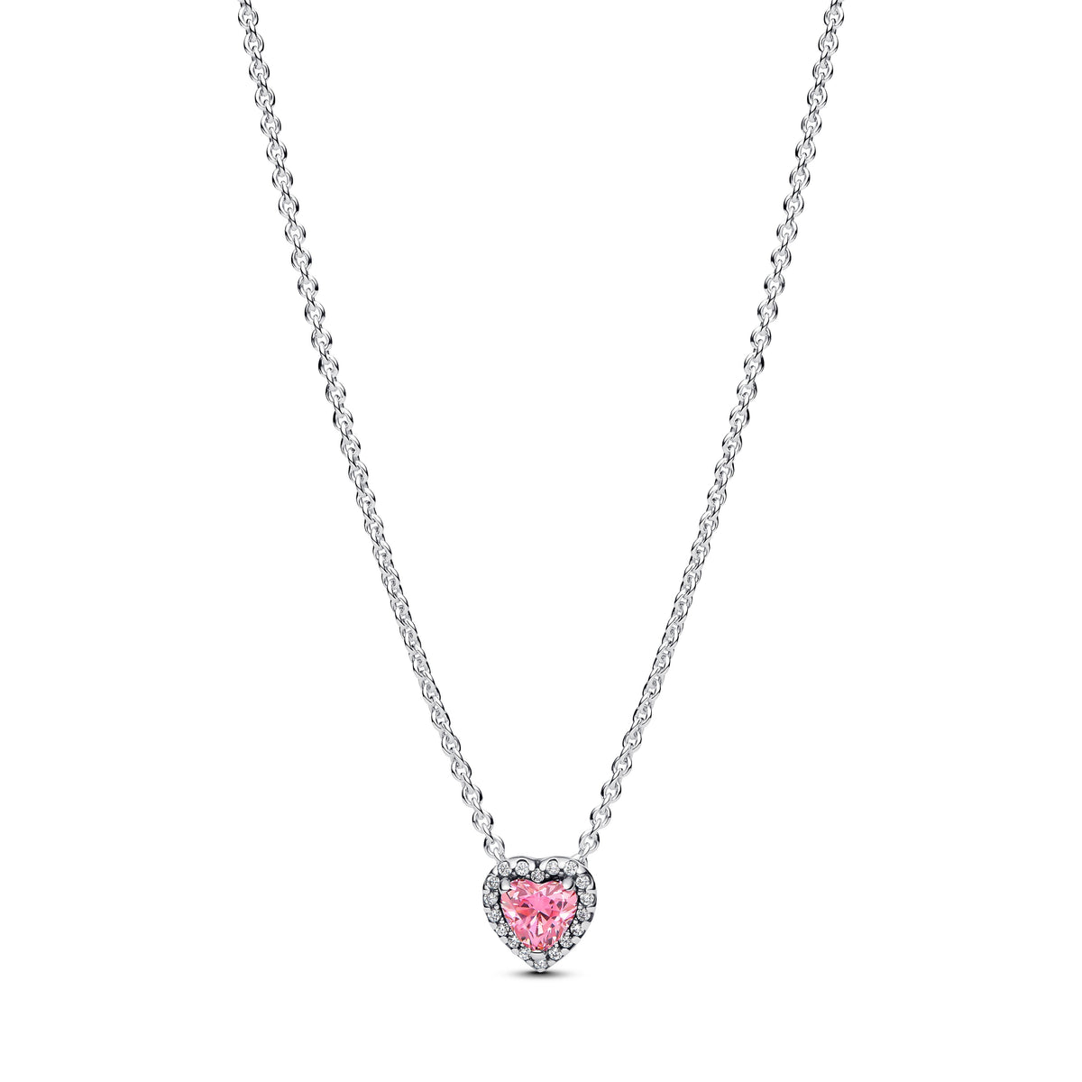 Necklace – Sterling Silver – Pink Elevated Heart