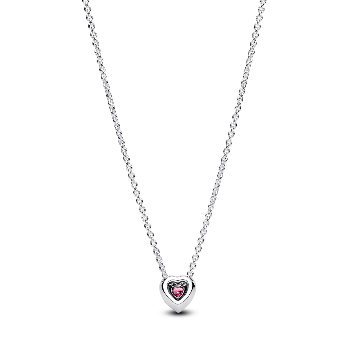 Necklace – Sterling Silver – Pink Elevated Heart