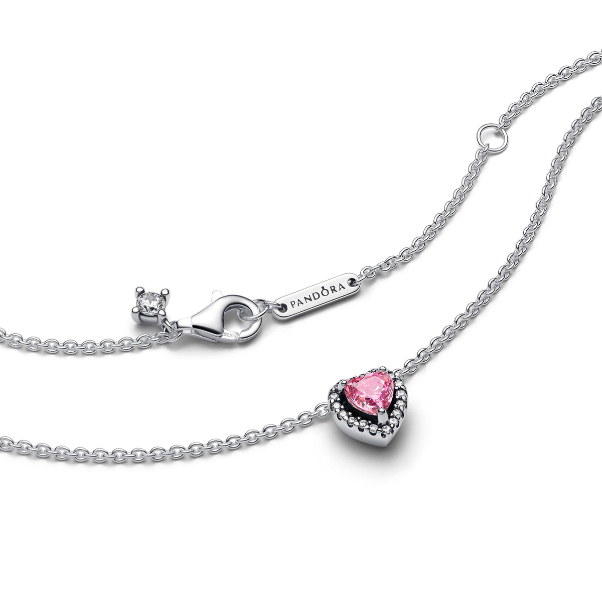 Necklace – Sterling Silver – Pink Elevated Heart