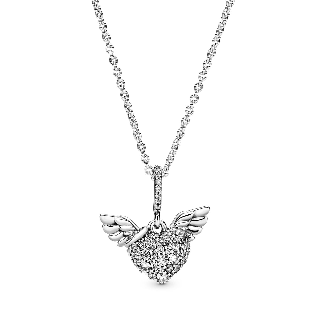 Necklace – Sterling Silver – Pavé Heart & Angel Wings