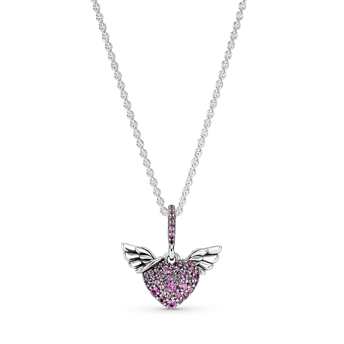 Necklace – Sterling Silver – Pavé Heart & Angel Wings