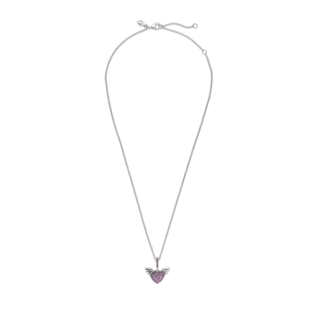 Necklace – Sterling Silver – Pavé Heart & Angel Wings