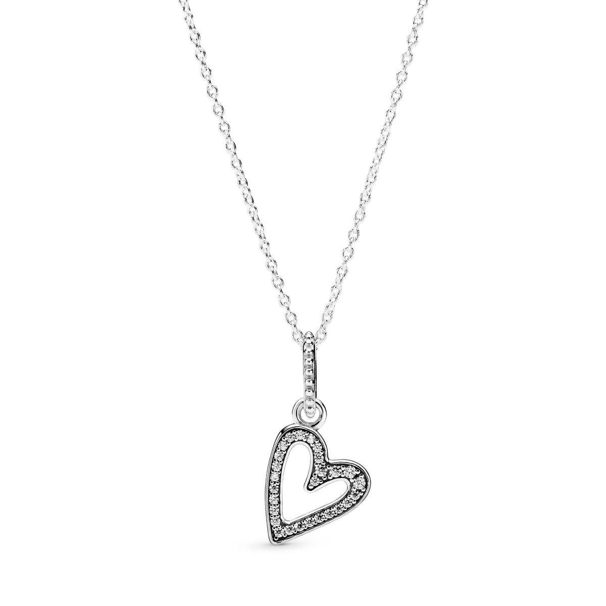 Pendant Necklace – Sterling Silver – Sparkling Freehand Heart