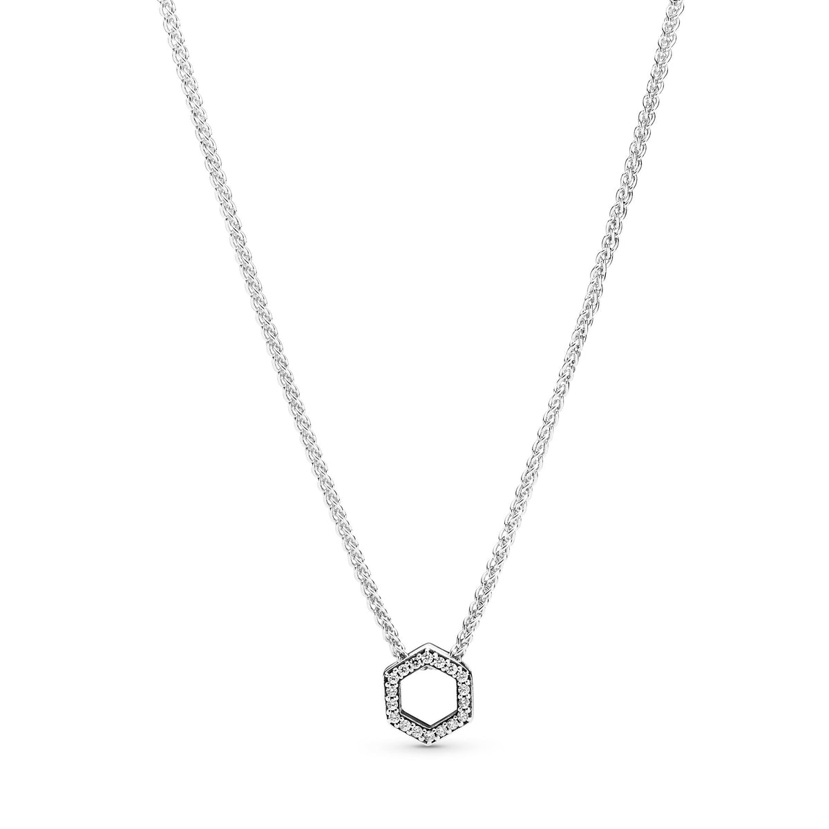 Necklace – Sterling Silver – Sparkling Honeycomb Hexagon Collier
