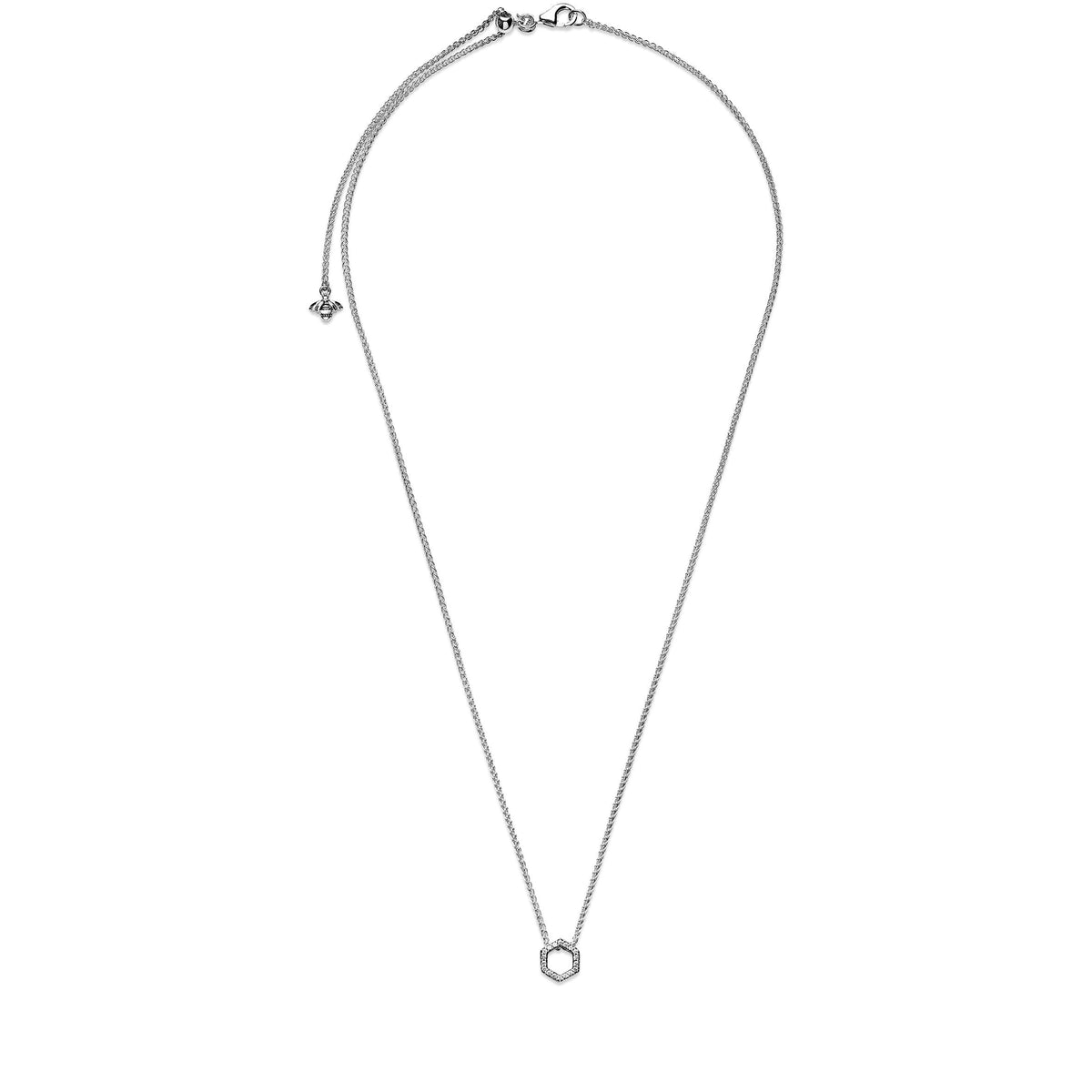 Necklace – Sterling Silver – Sparkling Honeycomb Hexagon Collier