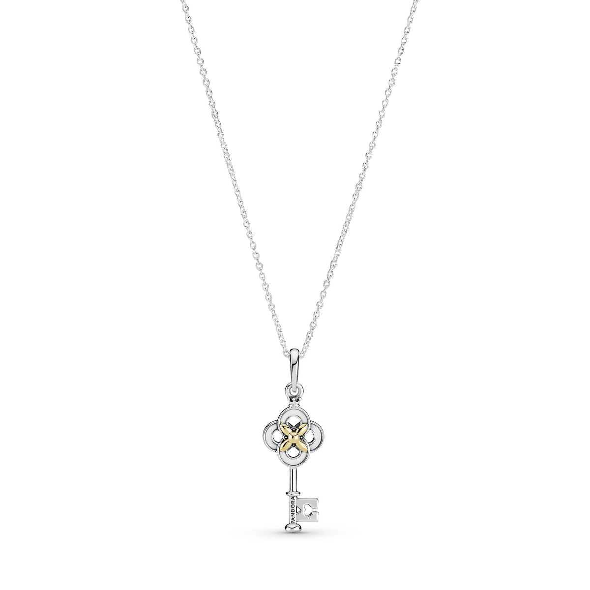 Necklace – Sterling Silver – Two-tone Key & Flower