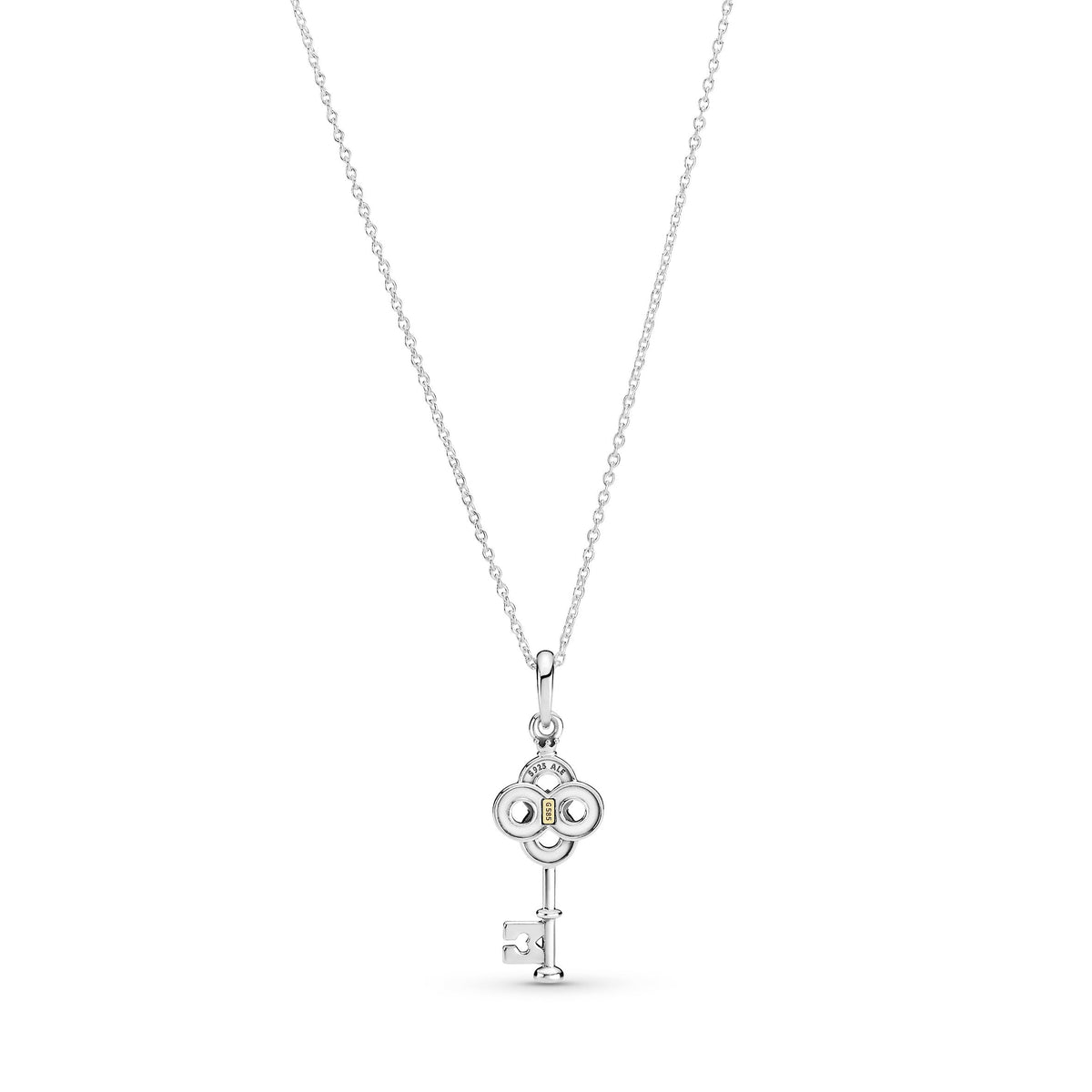 Necklace – Sterling Silver – Two-tone Key & Flower