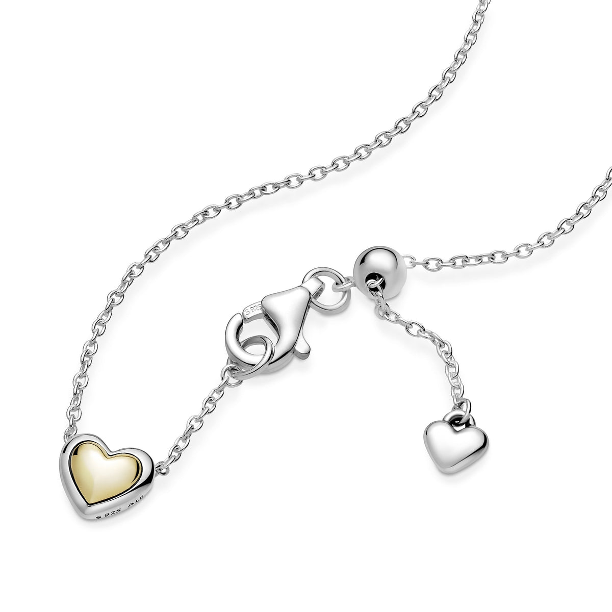 Necklace – Sterling Silver – Domed Golden Heart Collier