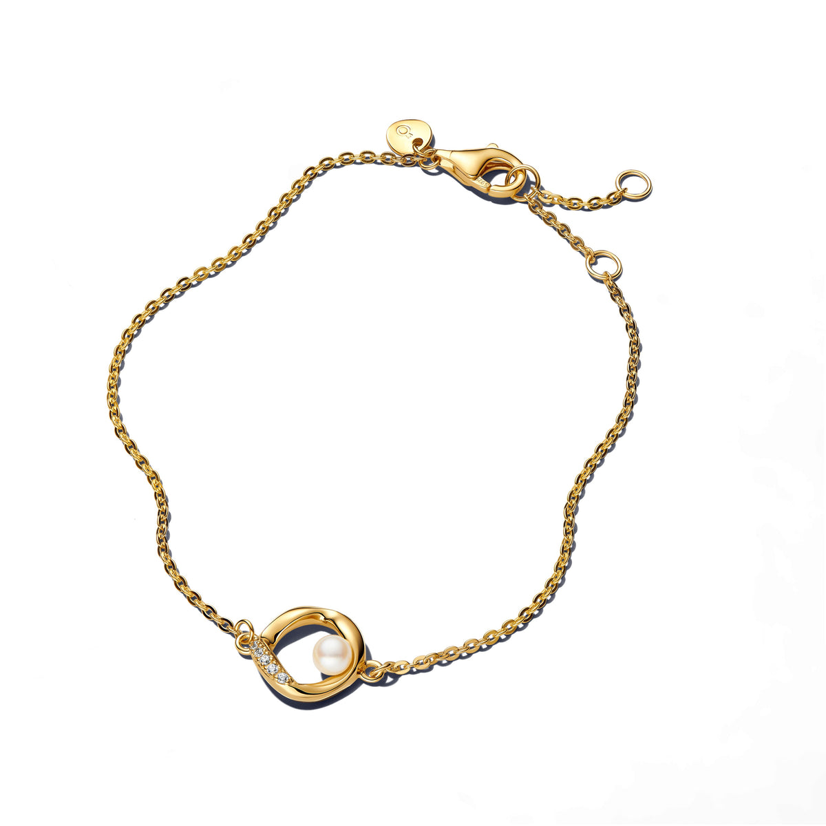 Bracelet – 14k Gold-Plated – Organically Shaped Pavé Circle & Treated Freshwater Cultured Pearl