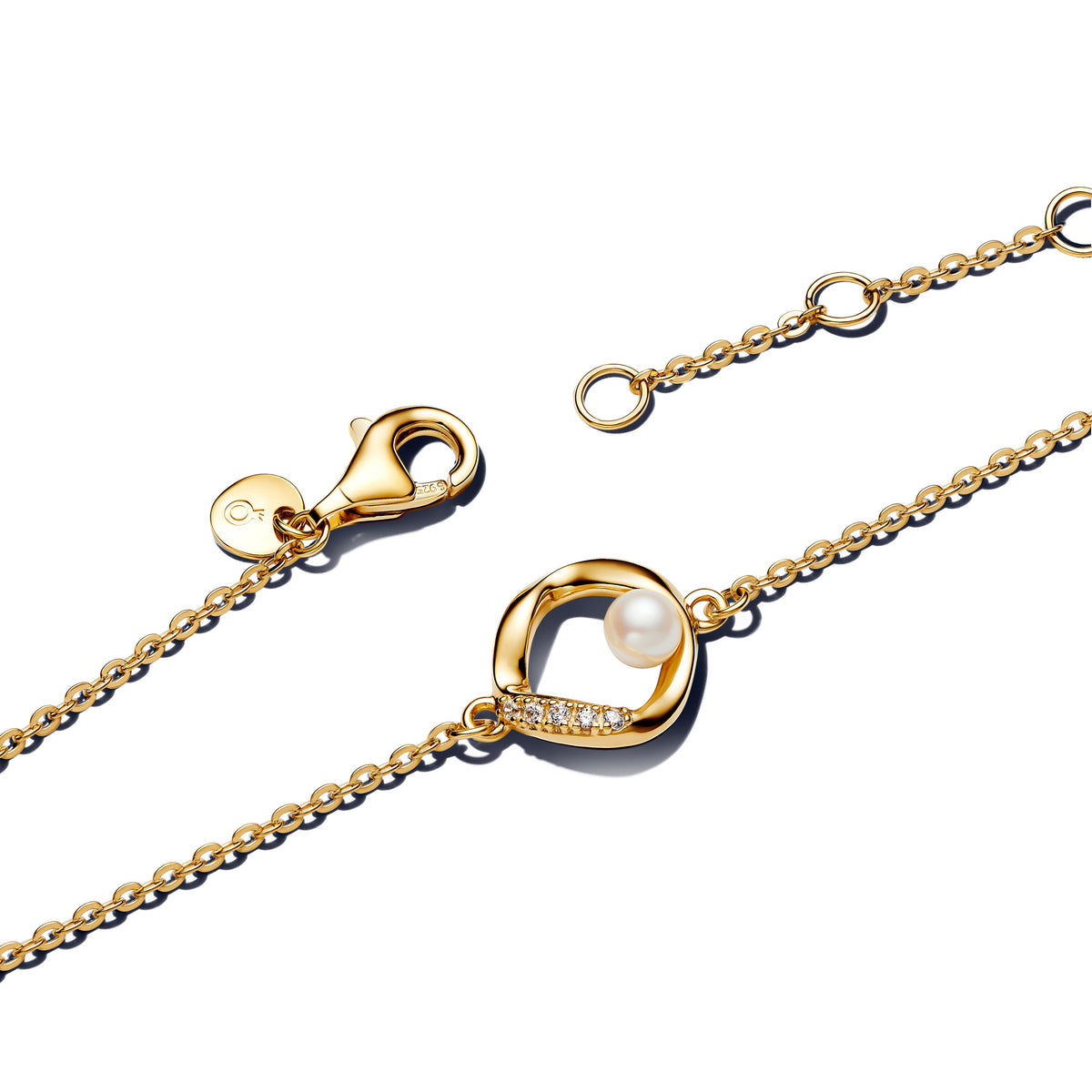 Bracelet – 14k Gold-Plated – Organically Shaped Pavé Circle & Treated Freshwater Cultured Pearl