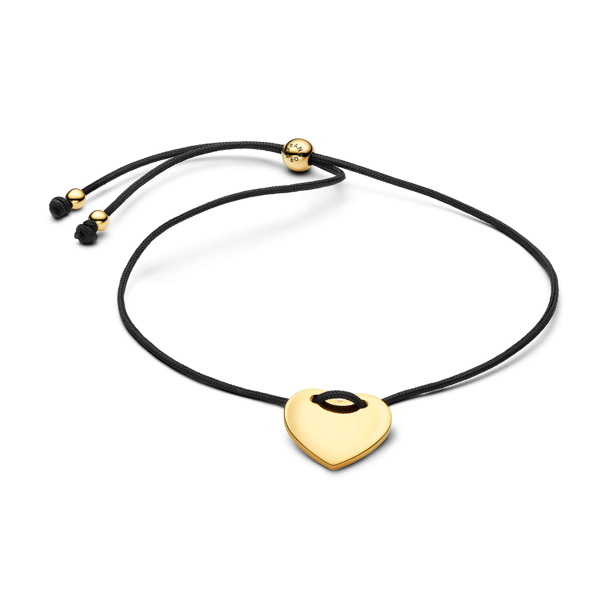 Bracelet – 14k Gold-Plated – Engravable Heart Black Cord Slider