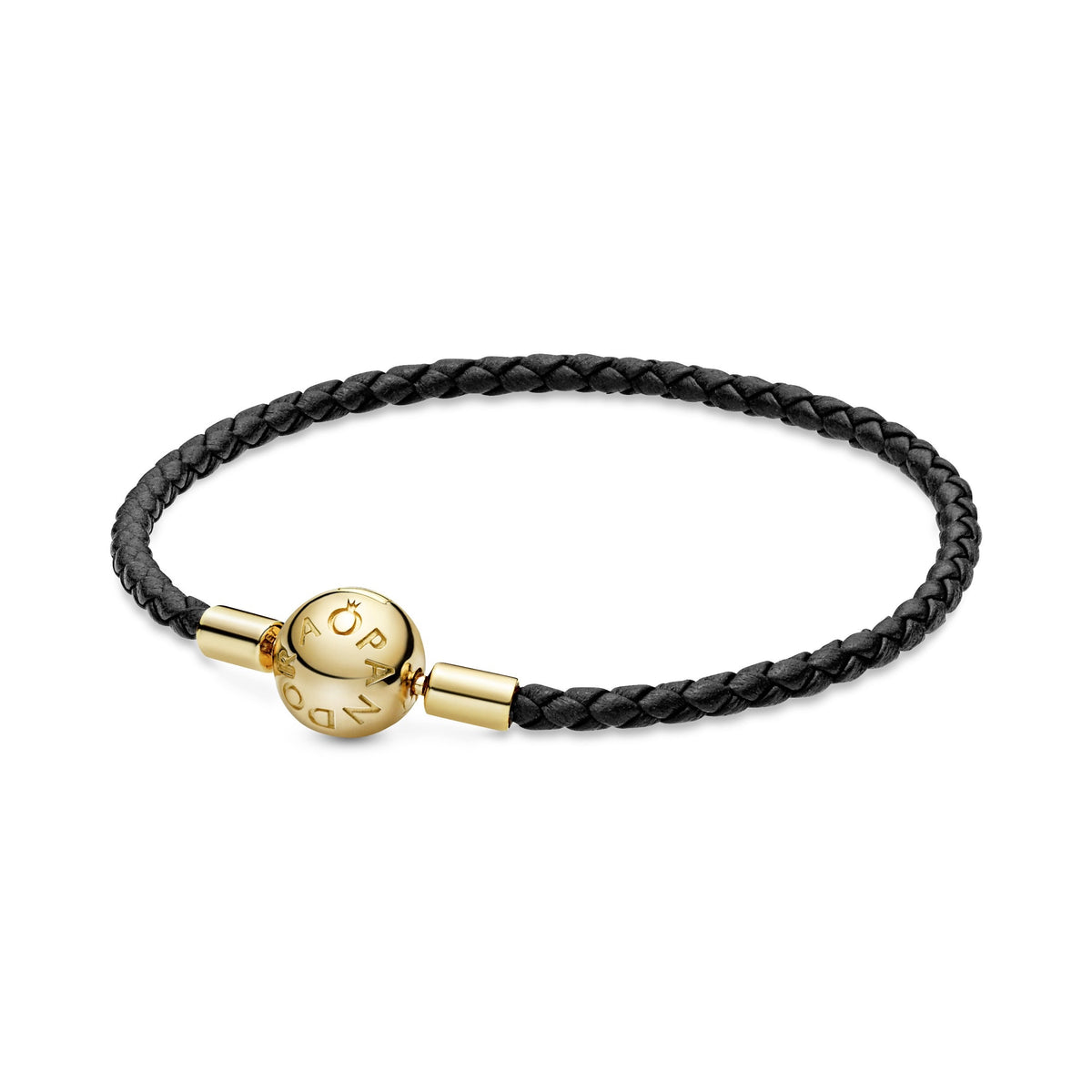 Bracelet – 14k Gold-Plated – Pandora Moments Black Woven Leather