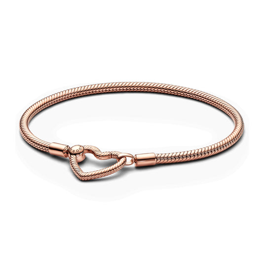 Chain Bracelet – 14k Rose Gold-Plated – Pandora Moments Heart Closure Snake