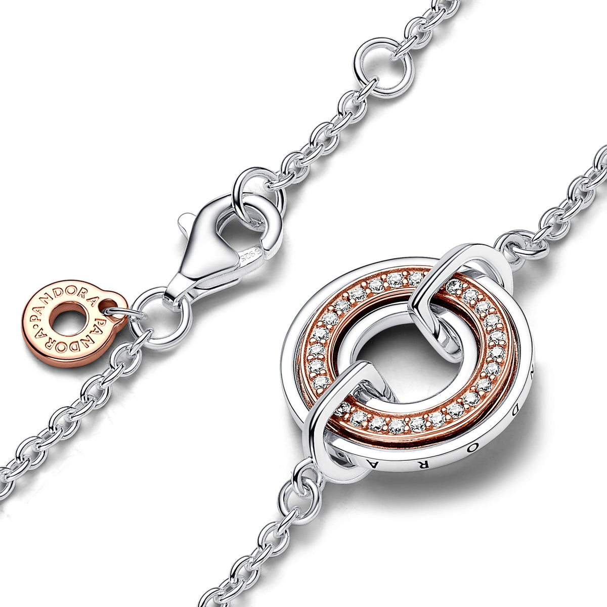 Chain Bracelet – 14k Rose Gold-Plated – Pandora Signature Two Two-tone Logo & Pavé