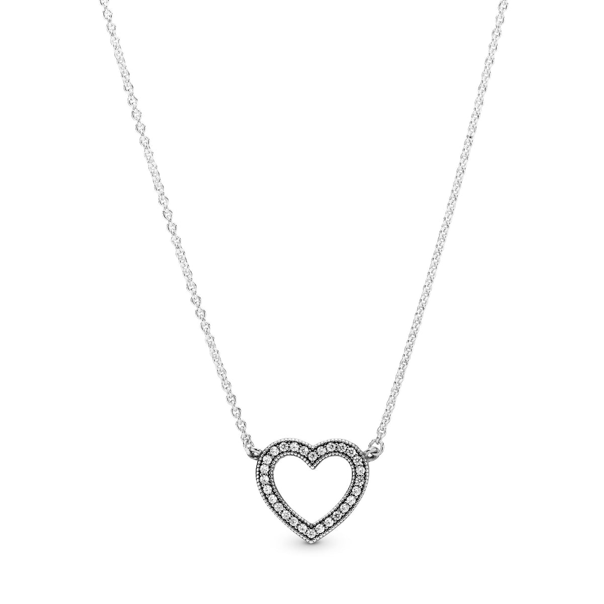 Necklace – Sterling Silver – Sparkling Open Heart