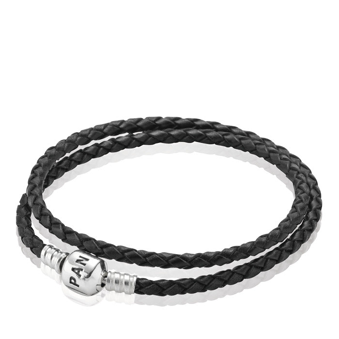 Bracelet – Sterling Silver – Moments Double Woven Leather - Black
