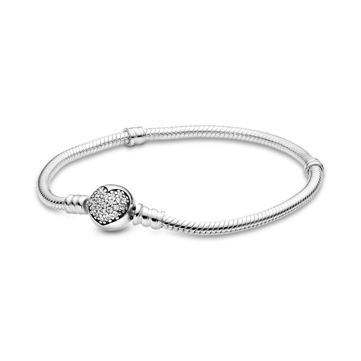 Chain Bracelet – Sterling Silver – Pandora Moments Sparkling Heart Clasp Snake
