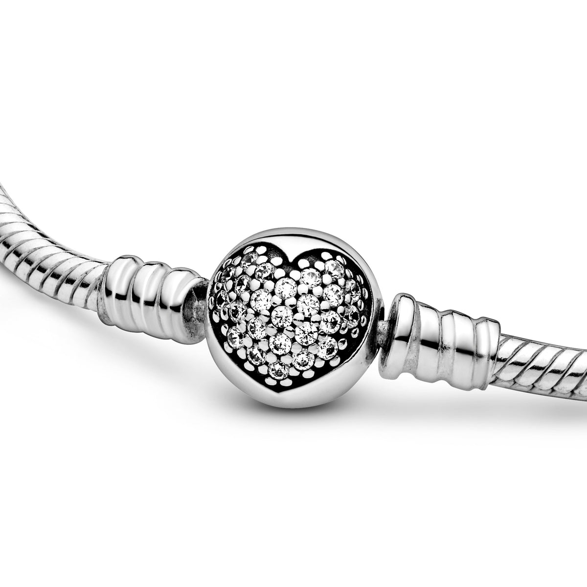 Chain Bracelet – Sterling Silver – Pandora Moments Sparkling Heart Clasp Snake
