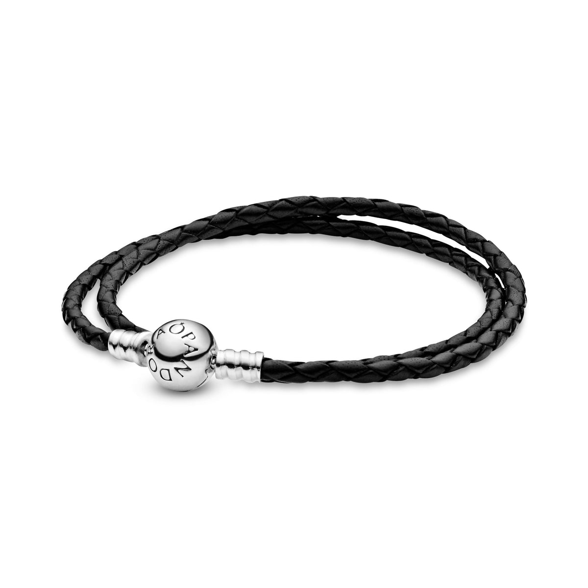 Bracelet – Sterling Silver – Pandora Moments Double Black Leather