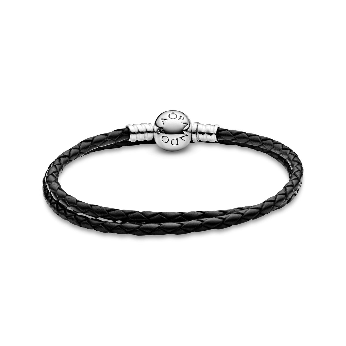 Bracelet – Sterling Silver – Pandora Moments Double Black Leather