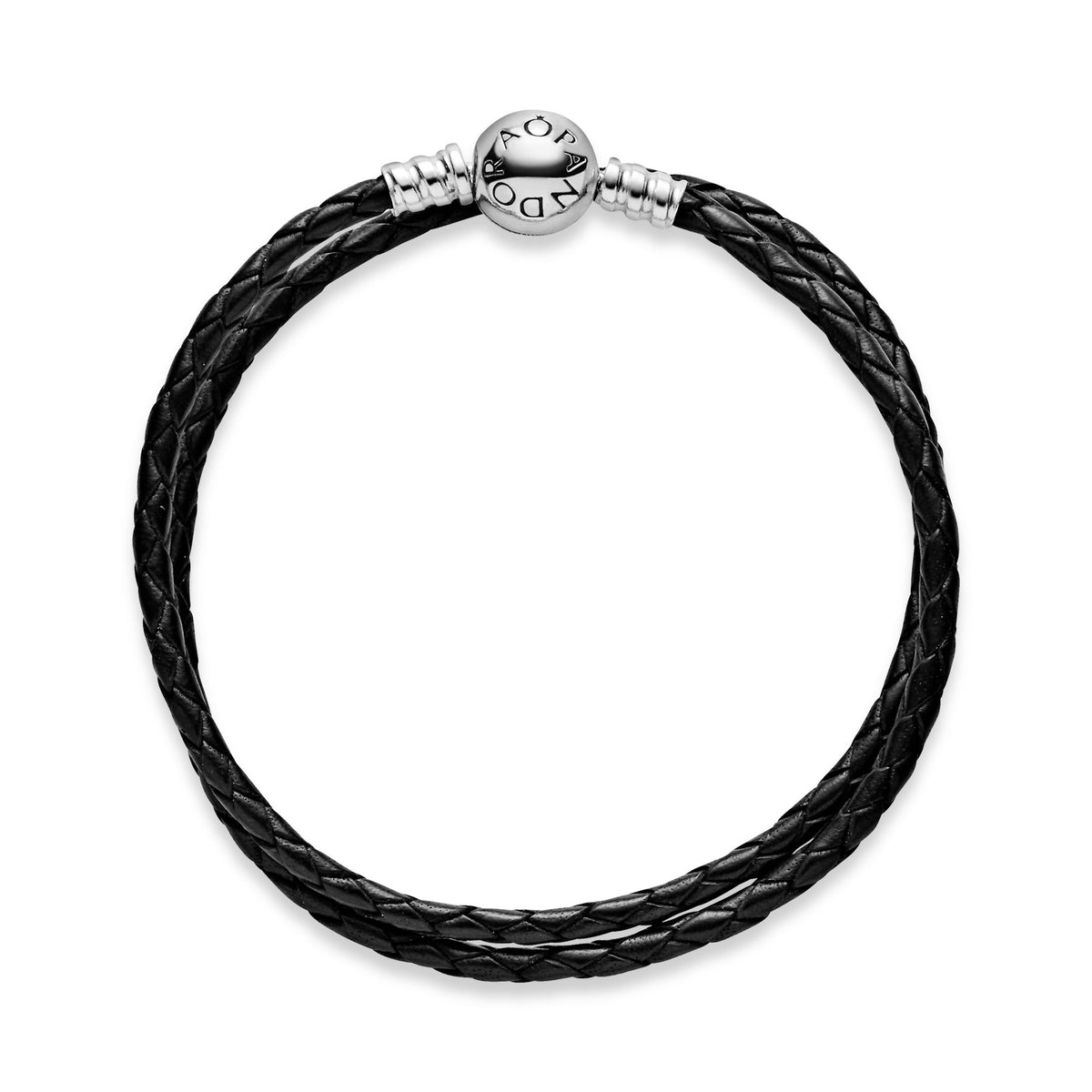 Bracelet – Sterling Silver – Pandora Moments Double Black Leather
