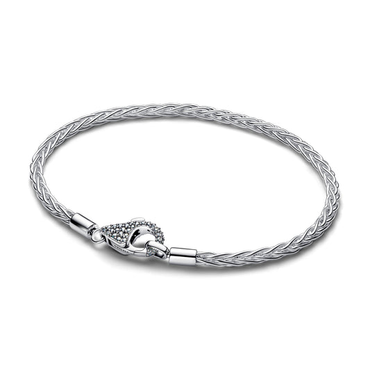 Bracelet – Sterling Silver – Pavé Clasp Foxtail Chain Charm