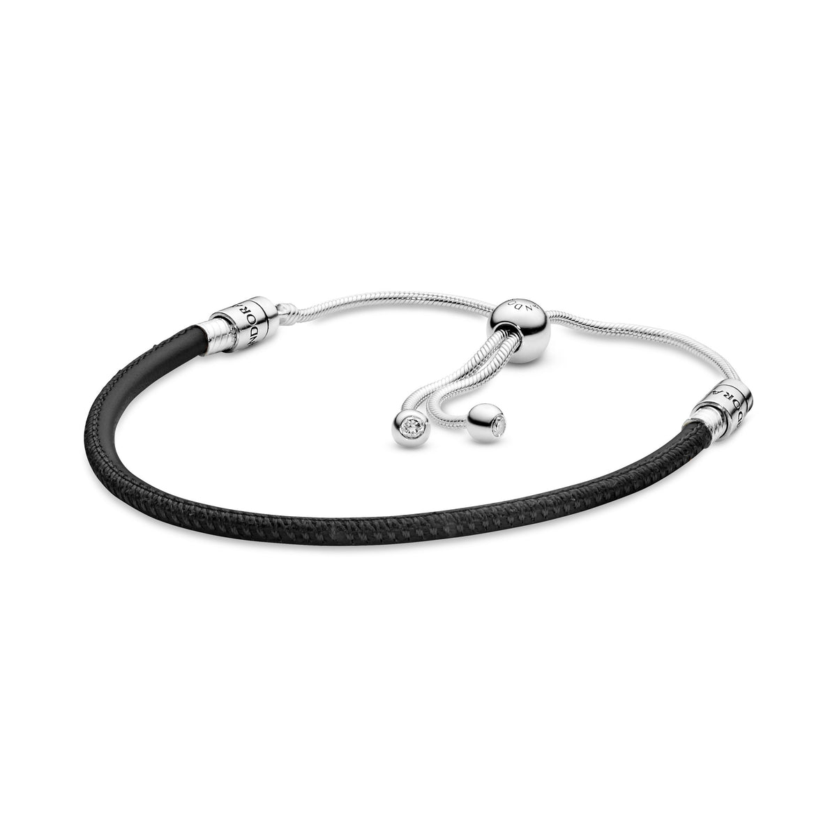Bracelet – Sterling Silver – Pandora Moments Black Leather Slider