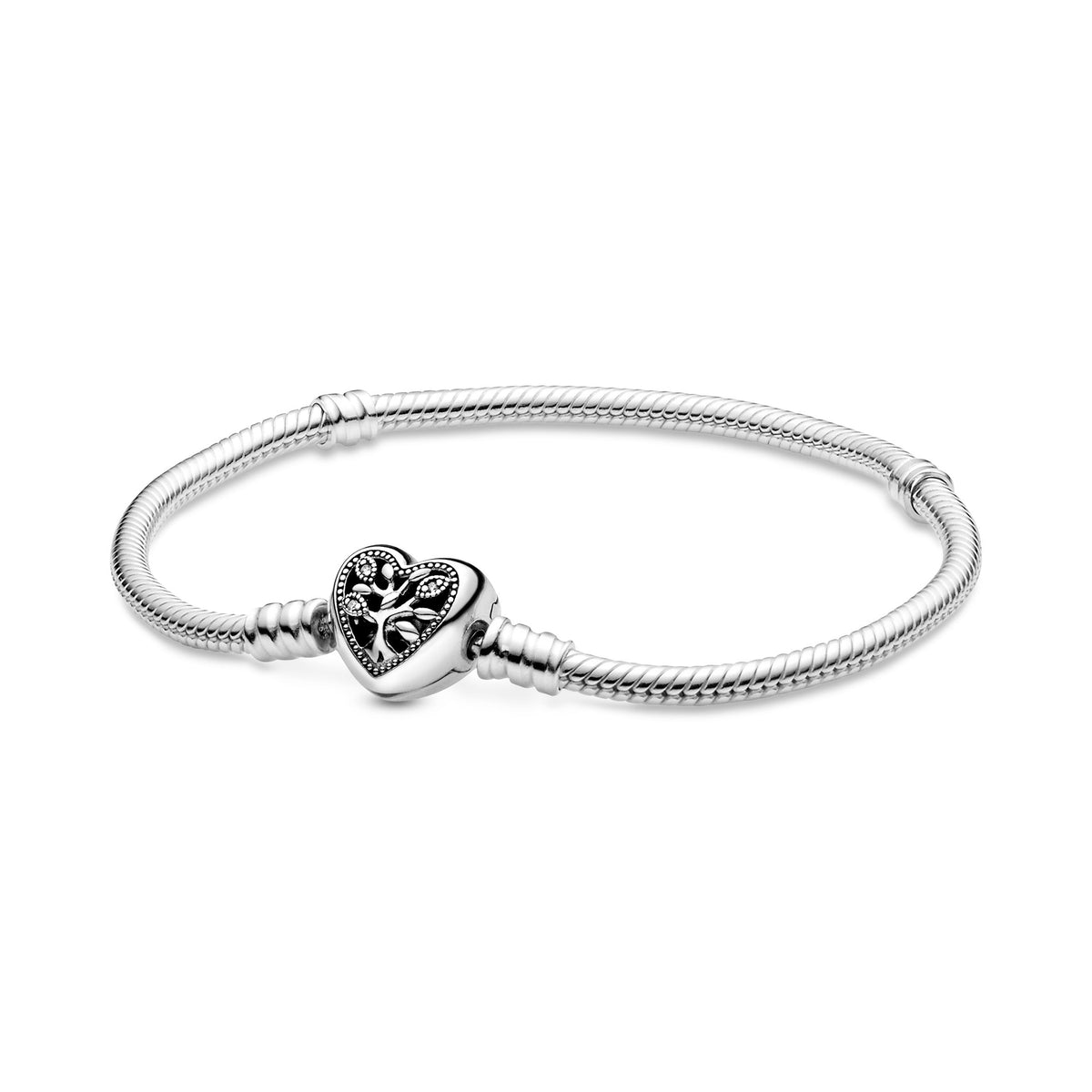 Chain Bracelet – Sterling Silver – Pandora Moments Family Tree Heart Clasp Snake
