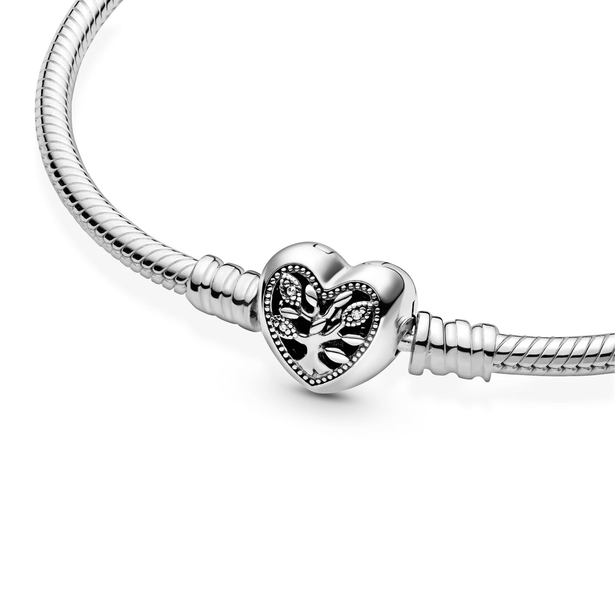 Chain Bracelet – Sterling Silver – Pandora Moments Family Tree Heart Clasp Snake