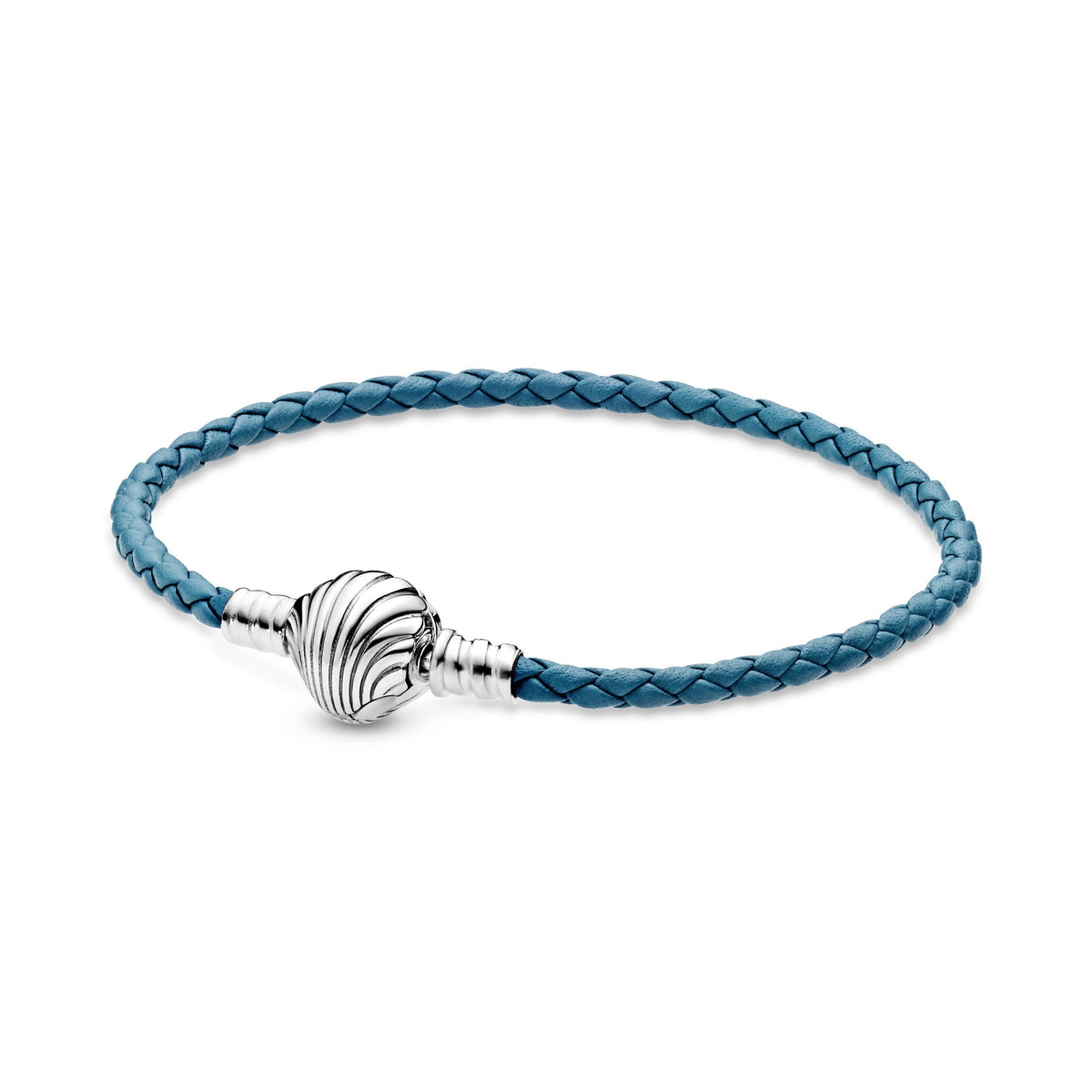 Bracelet – Sterling Silver – Pandora Moments Seashell Clasp Turquoise Braided Leather