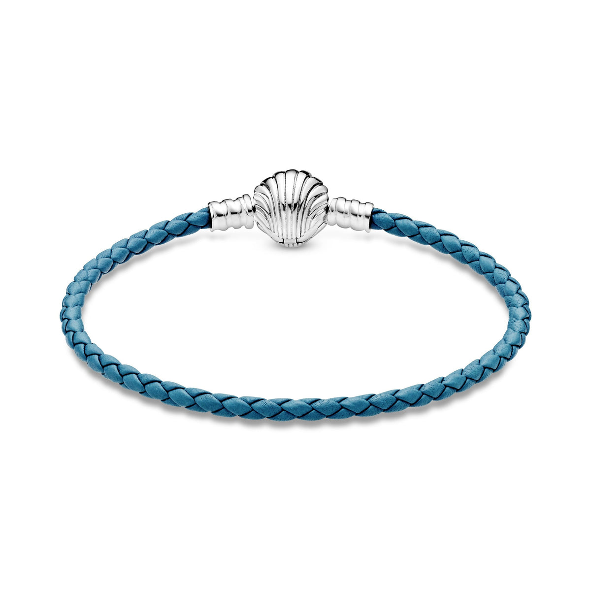 Bracelet – Sterling Silver – Pandora Moments Seashell Clasp Turquoise Braided Leather