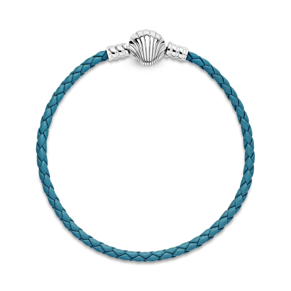 Bracelet – Sterling Silver – Pandora Moments Seashell Clasp Turquoise Braided Leather