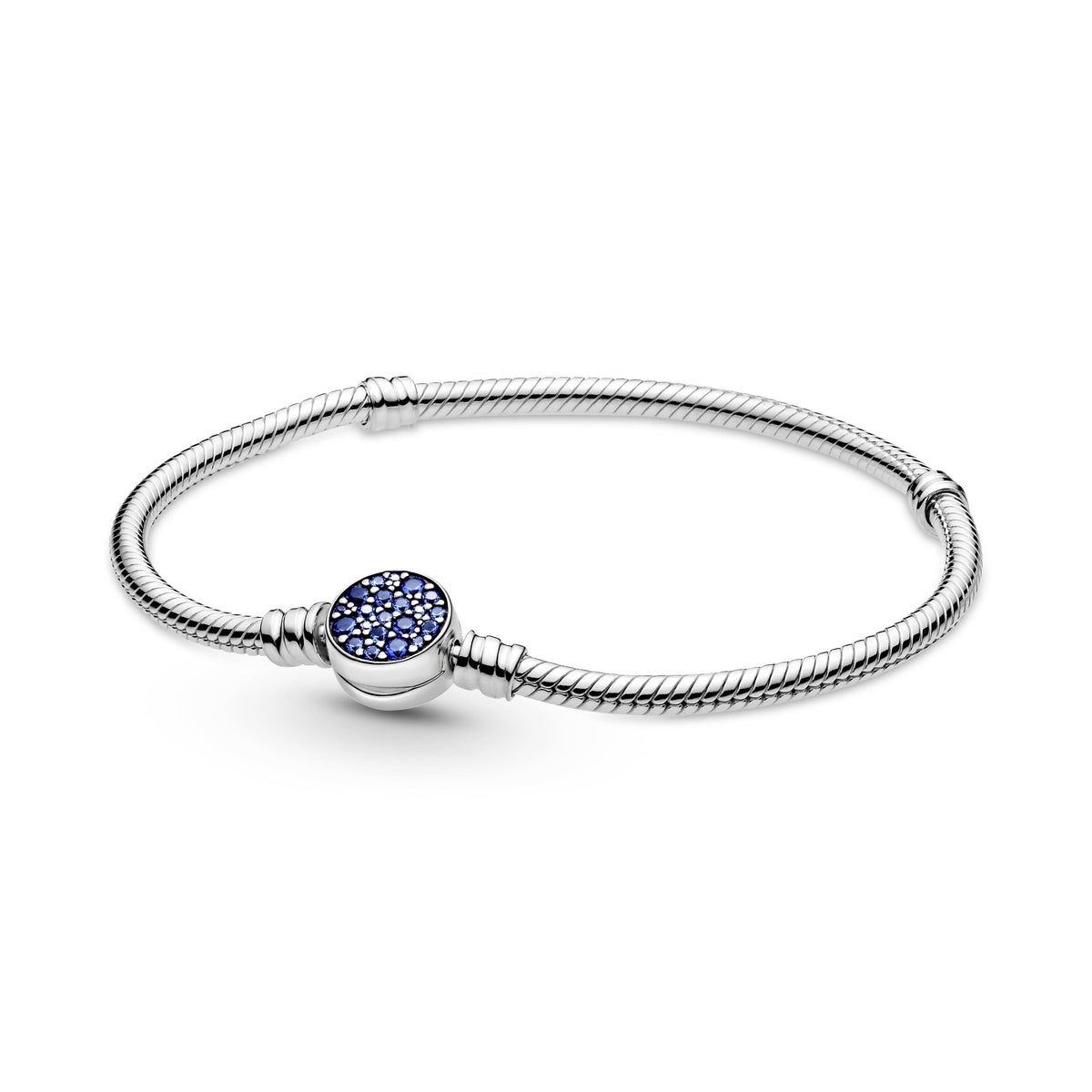 Chain Bracelet – Sterling Silver – Pandora Moments Sparkling Blue Disc Clasp Snake