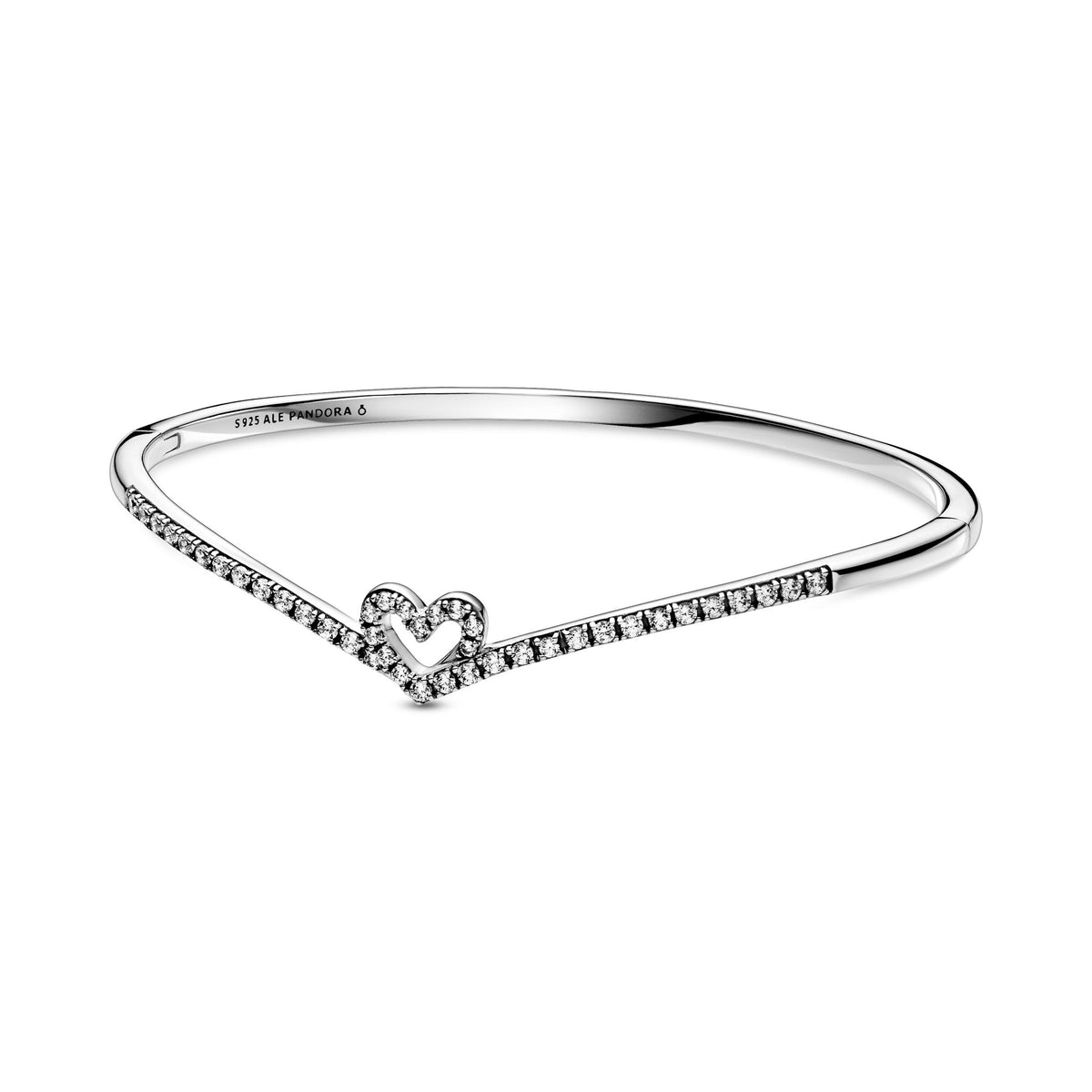 Bangle – Sterling Silver – Sparkling Wishbone Heart