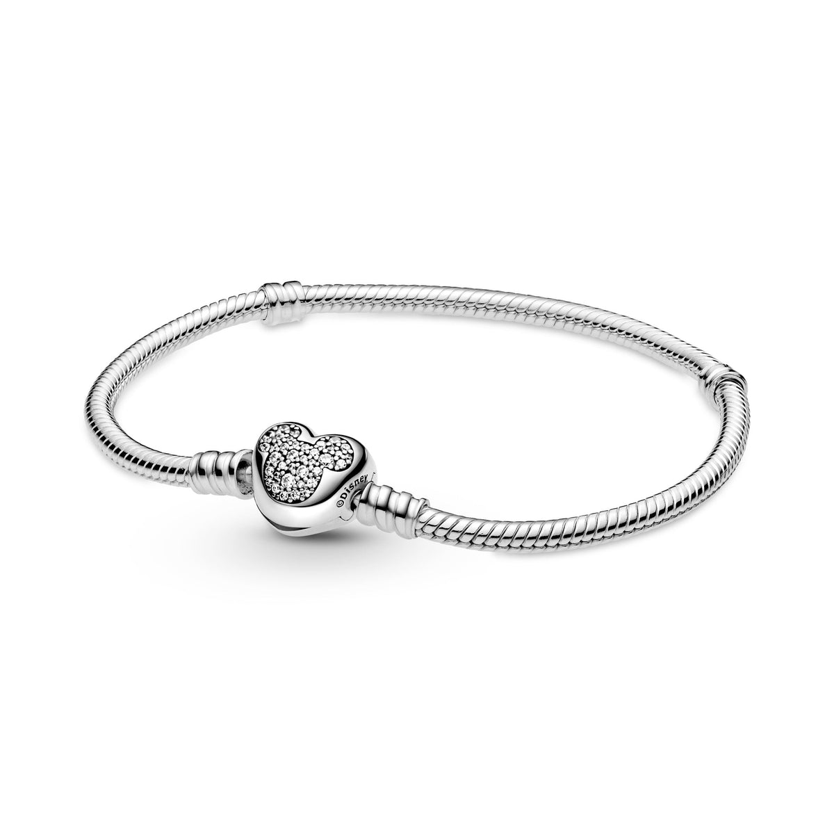 Chain Bracelet – Sterling Silver – Disney Pandora Moments Mickey Mouse Heart Clasp Snake
