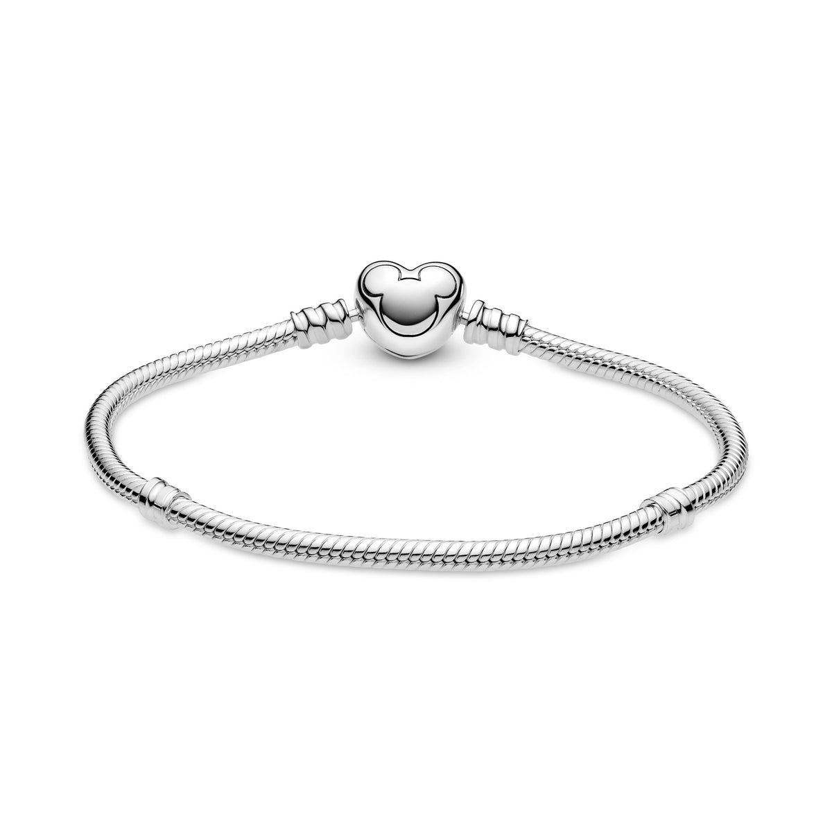 Chain Bracelet – Sterling Silver – Disney Pandora Moments Mickey Mouse Heart Clasp Snake