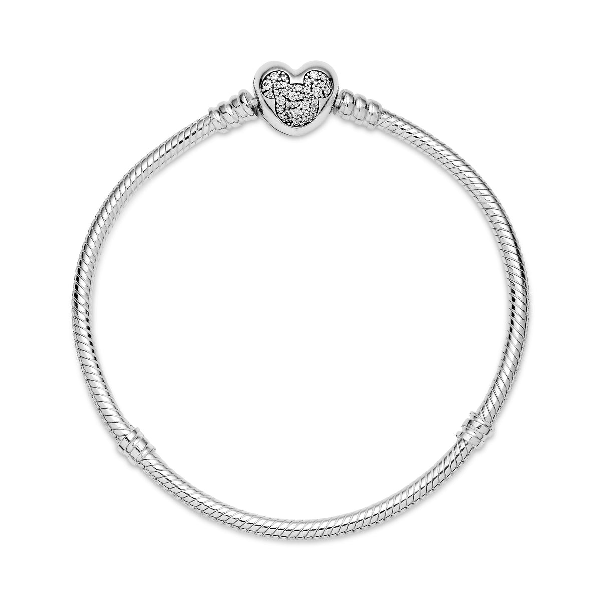 Chain Bracelet – Sterling Silver – Disney Pandora Moments Mickey Mouse Heart Clasp Snake