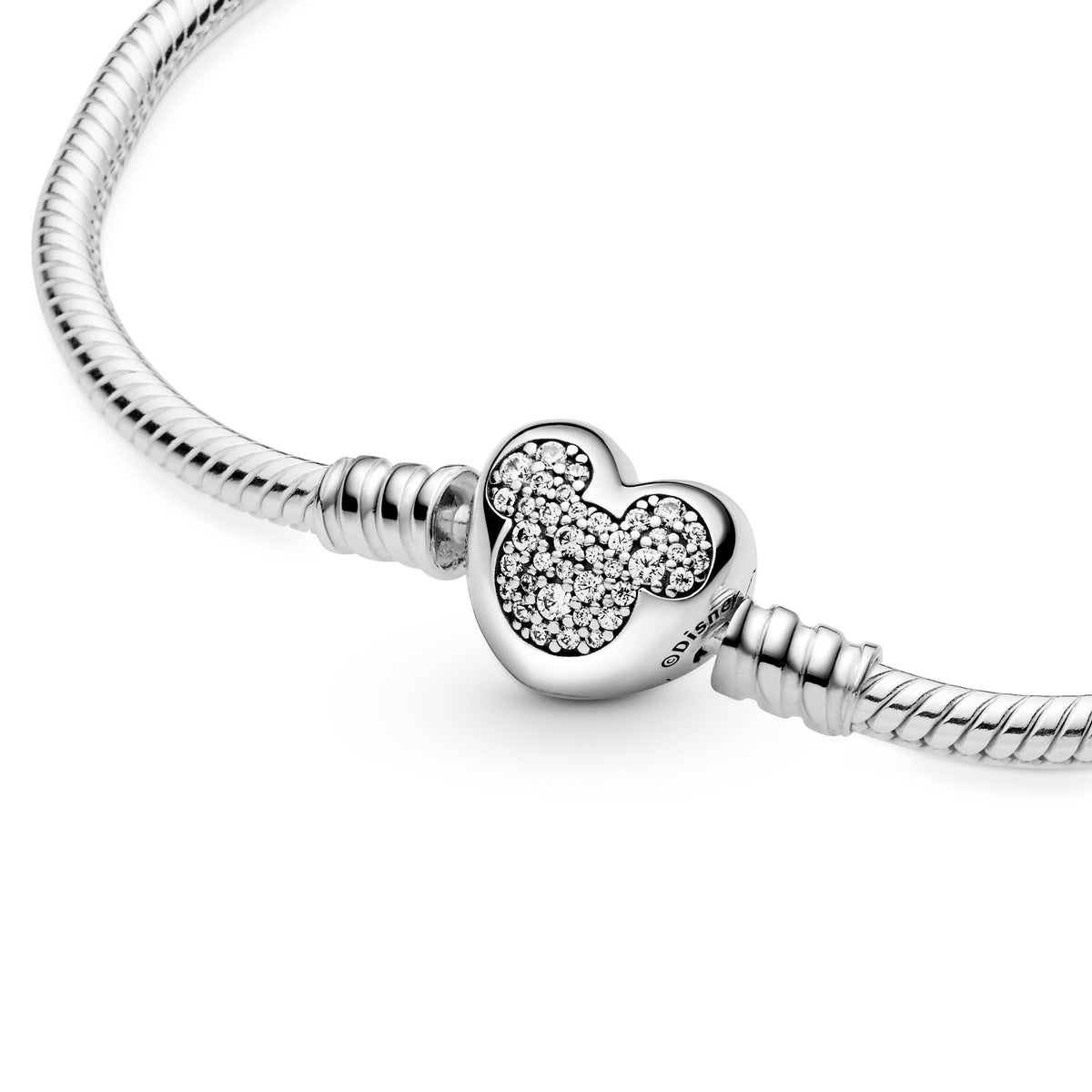 Chain Bracelet – Sterling Silver – Disney Pandora Moments Mickey Mouse Heart Clasp Snake