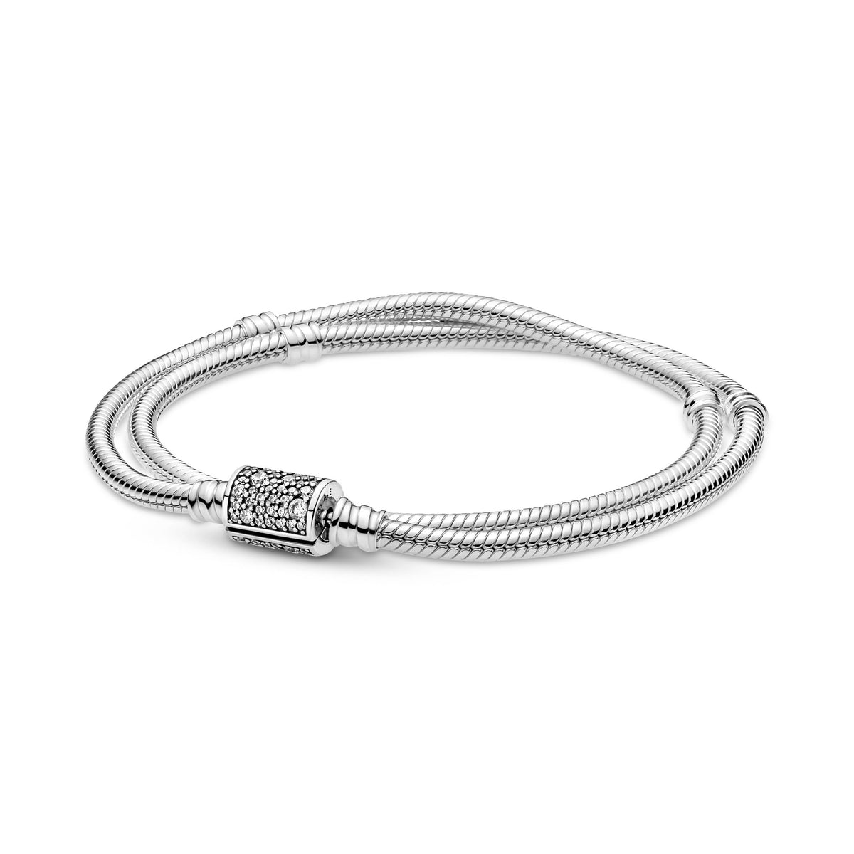 Chain Bracelet – Sterling Silver – Pandora Moments Double Wrap Barrel Clasp Snake