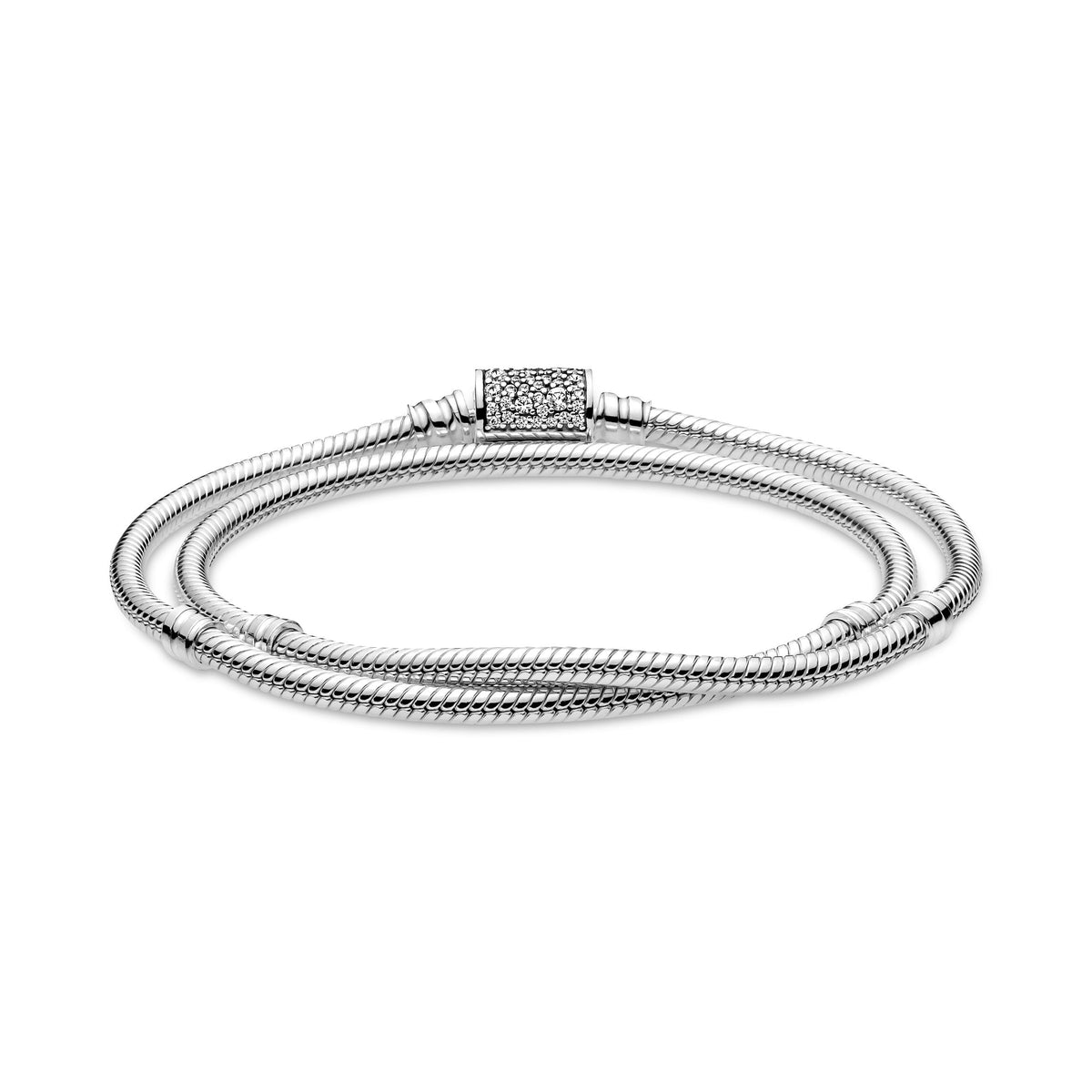 Chain Bracelet – Sterling Silver – Pandora Moments Double Wrap Barrel Clasp Snake