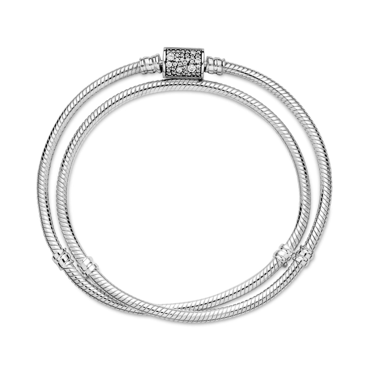 Chain Bracelet – Sterling Silver – Pandora Moments Double Wrap Barrel Clasp Snake