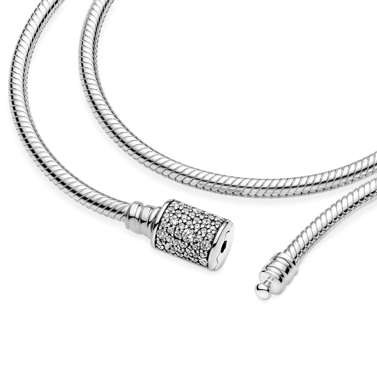 Chain Bracelet – Sterling Silver – Pandora Moments Double Wrap Barrel Clasp Snake