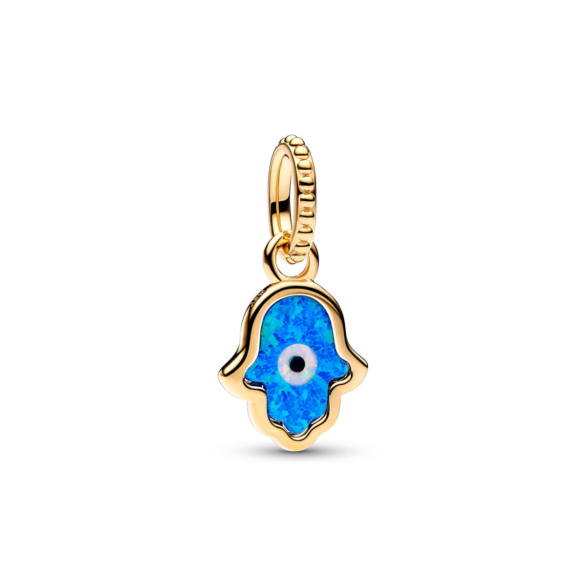 Dangle Charm – 14k Gold-Plated – Opalescent Blue Hamsa Hand