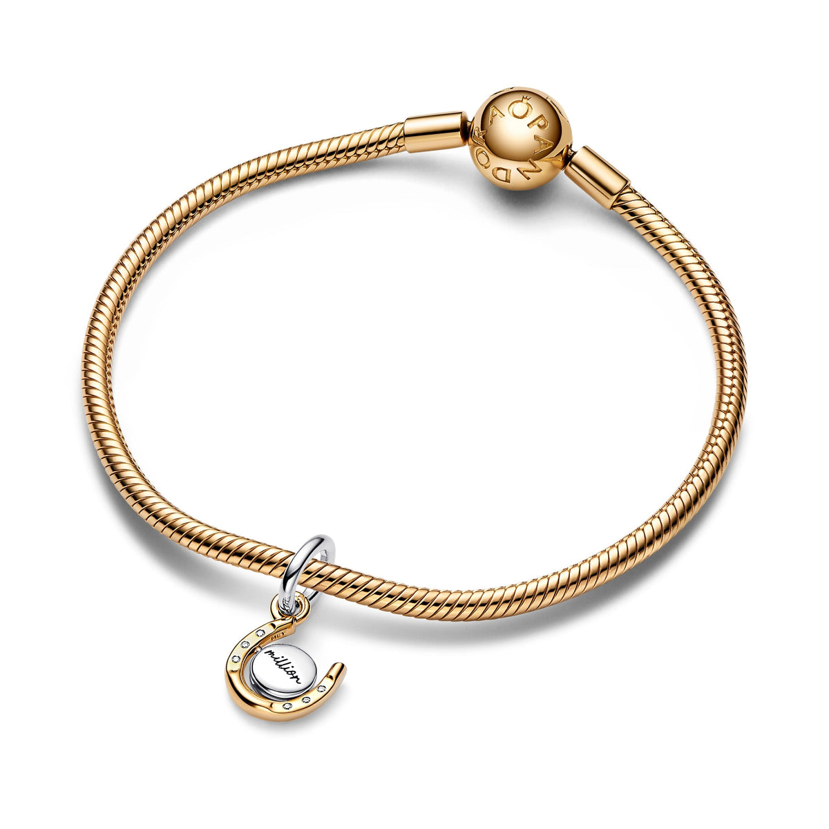 Dangle Charm – 14k Gold-Plated – Two-tone Spinning Disc Horseshoe