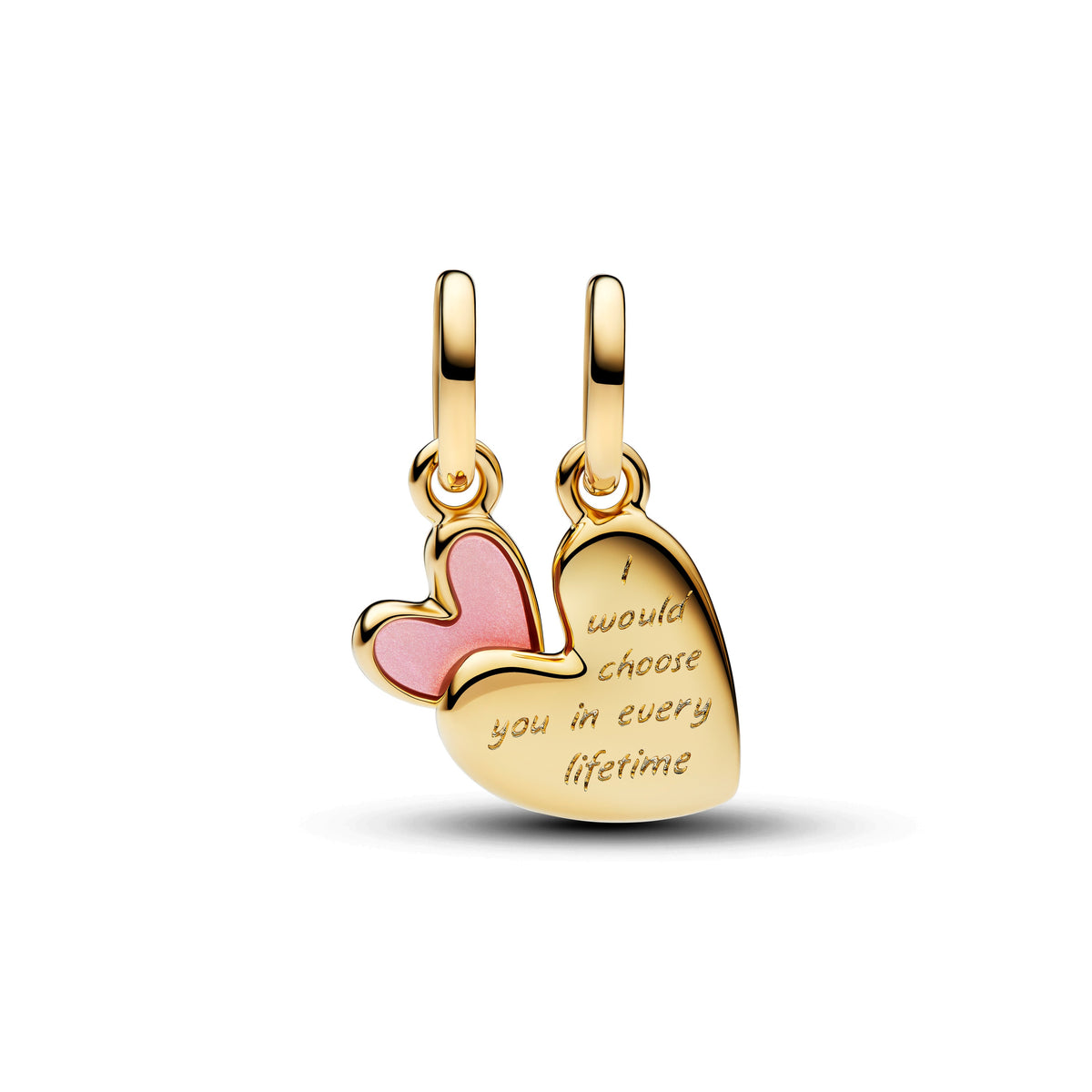 Dangle Charm – 14k Gold-Plated – Pink Mother & Daughter Splittable