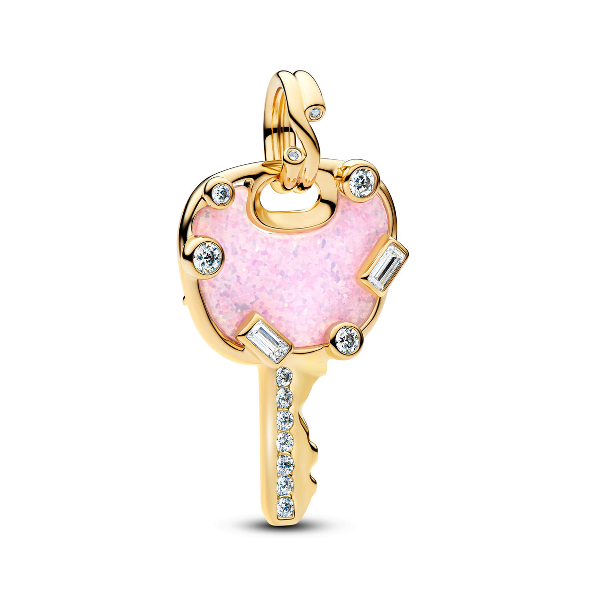 Dangle Charm – 14k Gold-Plated – Opalescent Pink Love Key Large