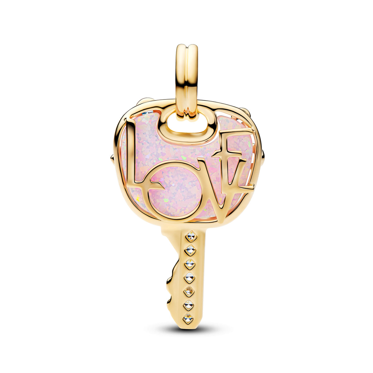 Dangle Charm – 14k Gold-Plated – Opalescent Pink Love Key Large