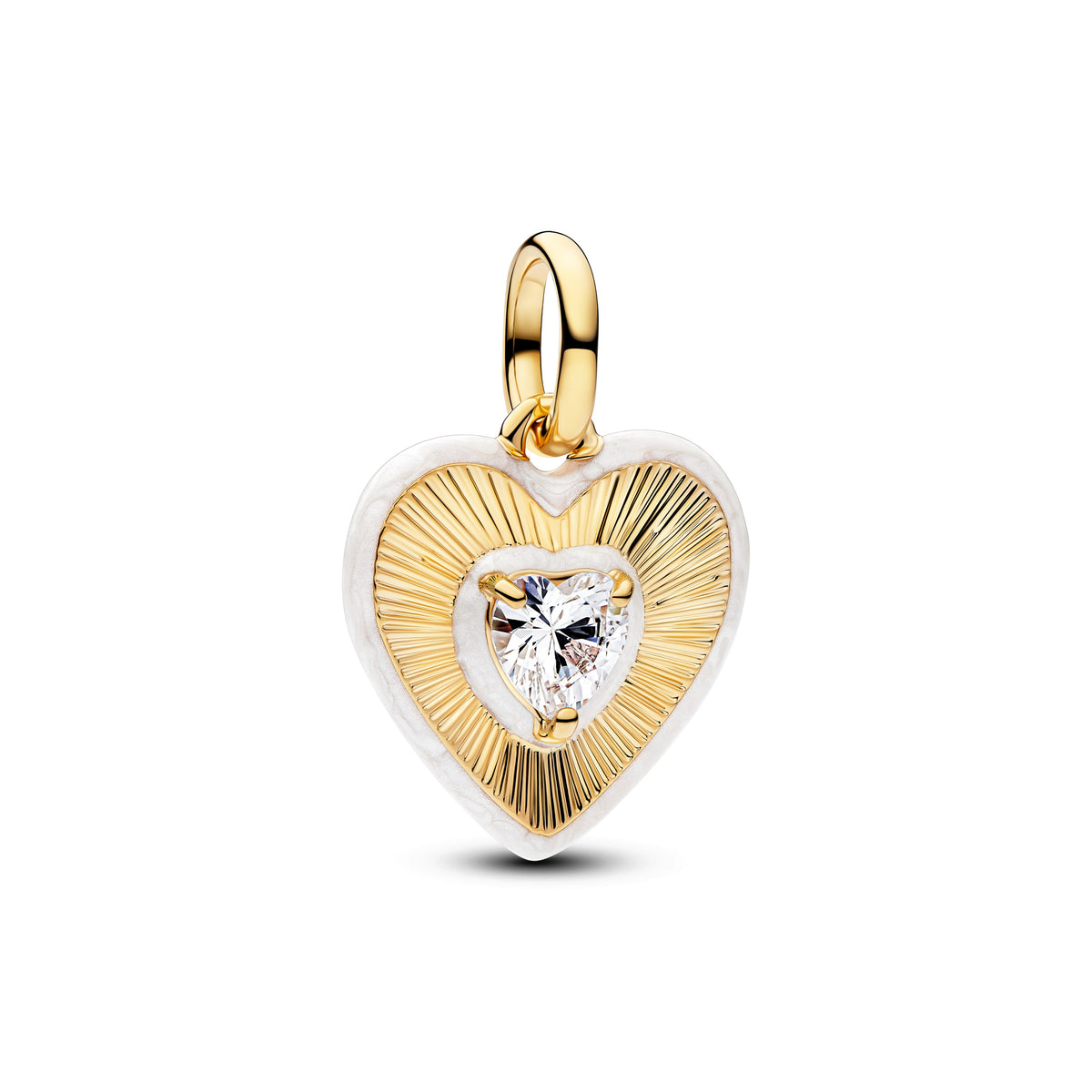 Charm – 14k Gold-Plated – Radiating White Heart Medallion